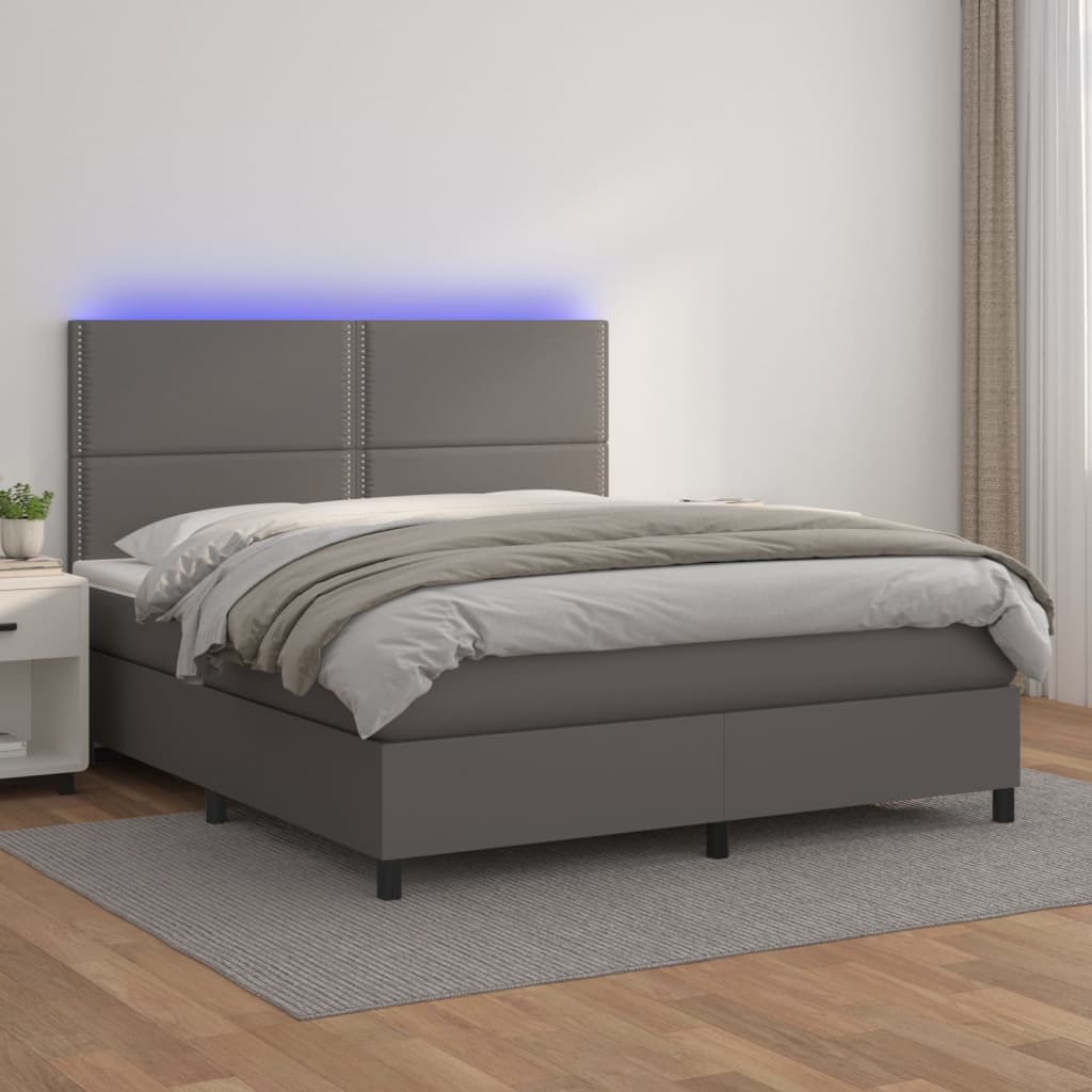 Box spring postel s matrací a LED šedá 160x200 cm umělá kůže