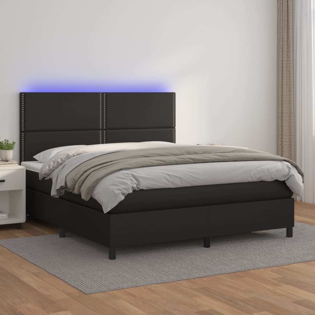 Box spring postel s matrací a LED černá 180x200 cm umělá kůže