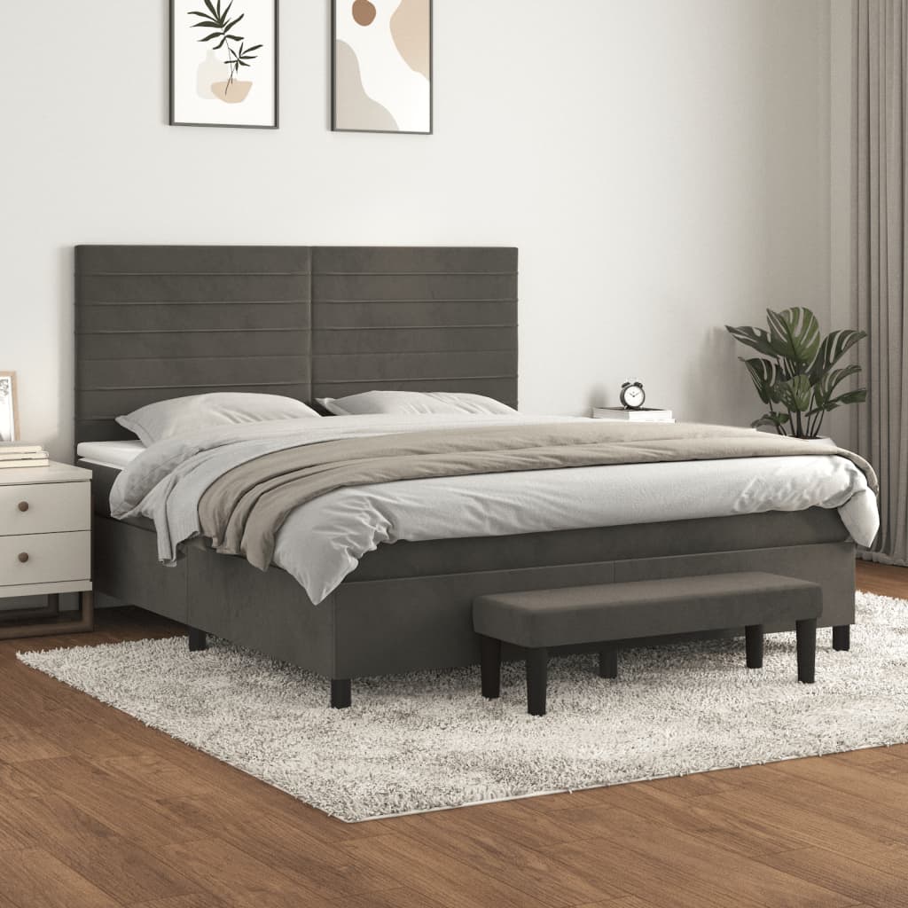 Box spring postel s matrací tmavě šedá 160x200 cm samet