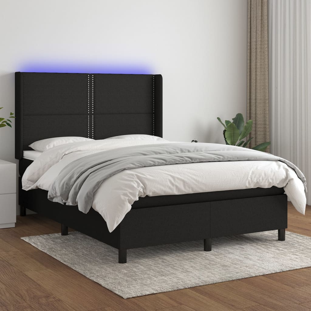 Box spring postel s matrací a LED černá 140x200 cm textil