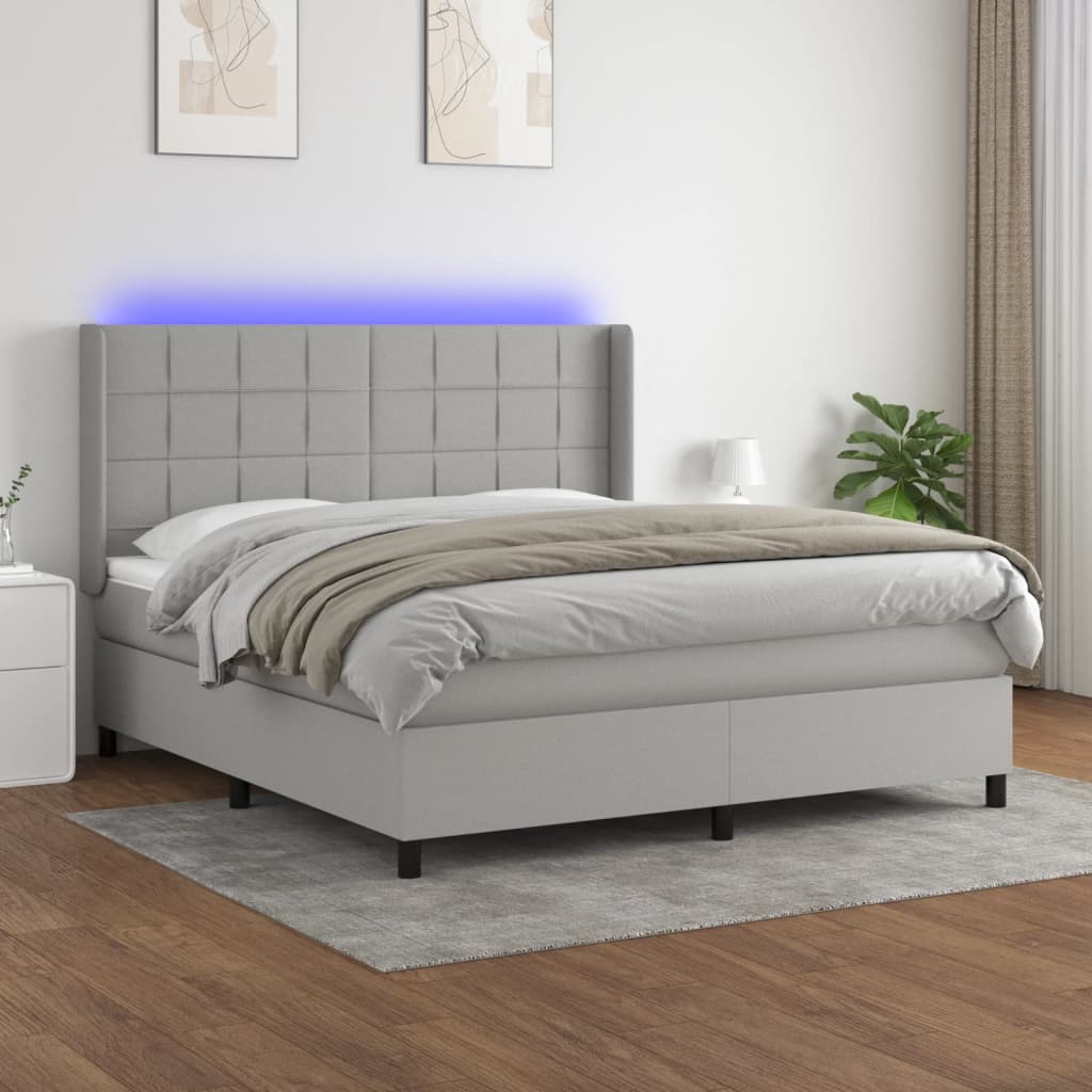 Box spring postel s matrací a LED světle šedá 160x200 cm textil