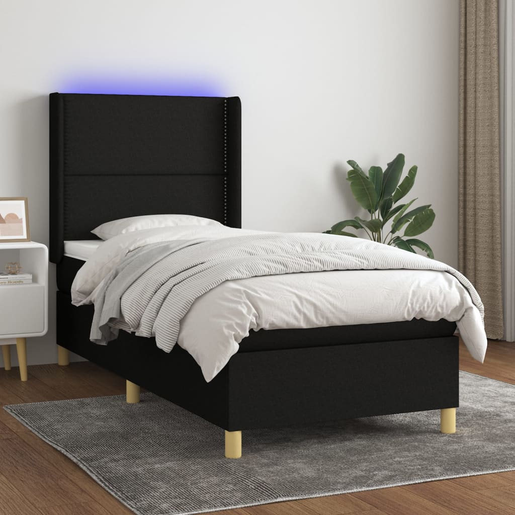 Box spring postel s matrací a LED černá 90x190 cm textil