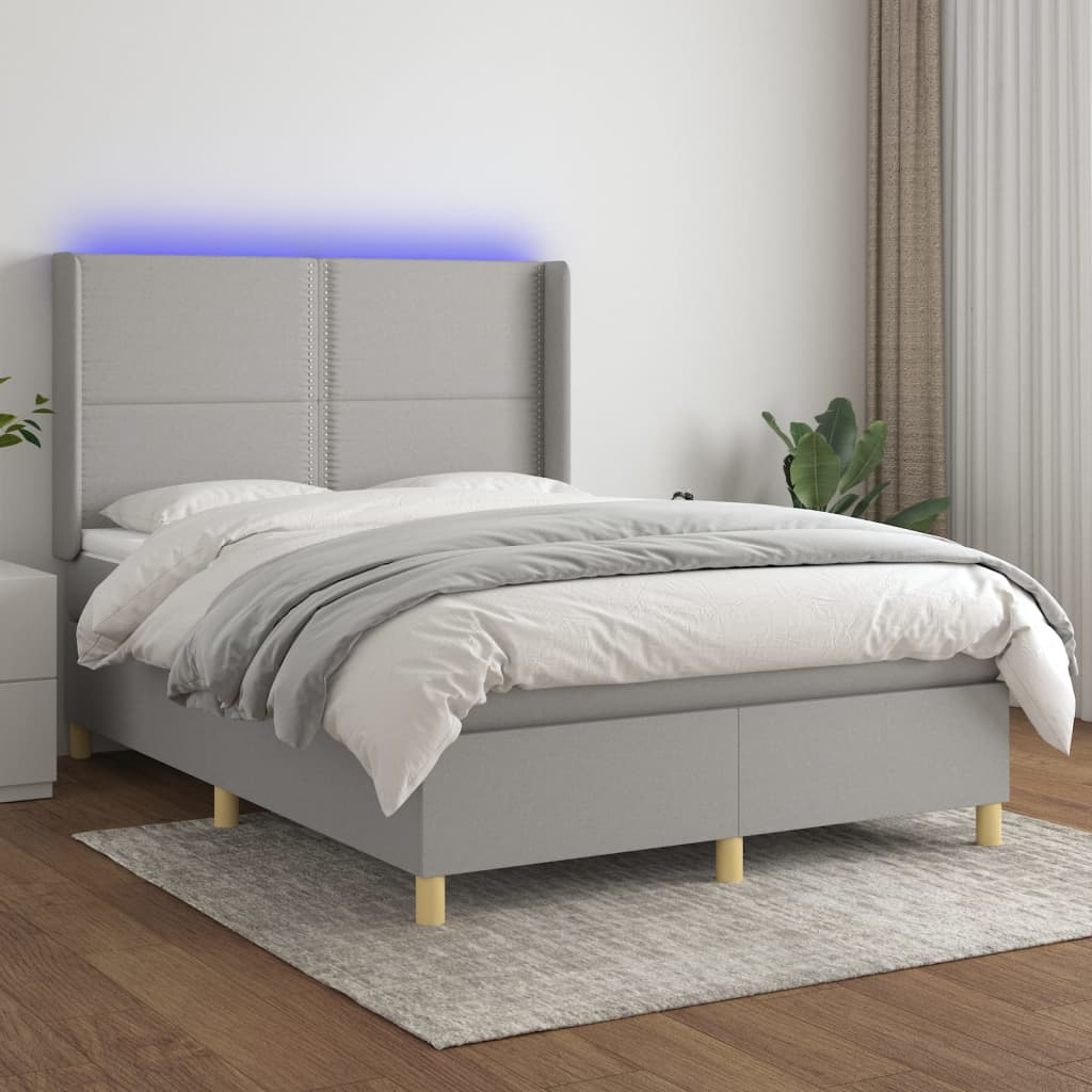 Box spring postel s matrací a LED světle šedá 140x200 cm textil