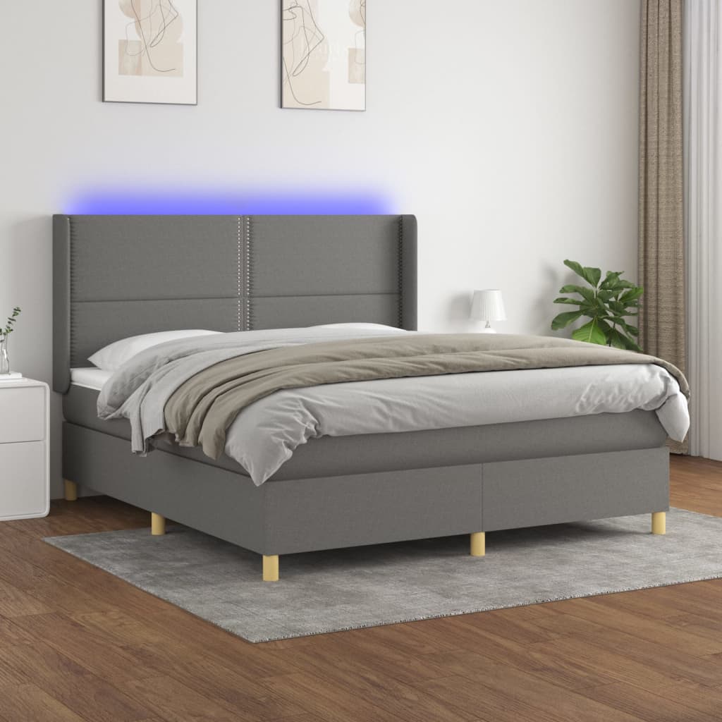 Box spring postel s matrací a LED tmavě šedá 160x200 cm textil