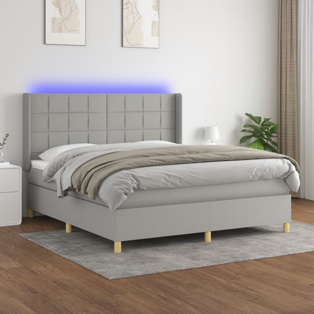 Box spring postel s matrací a LED světle šedá 160x200 cm textil