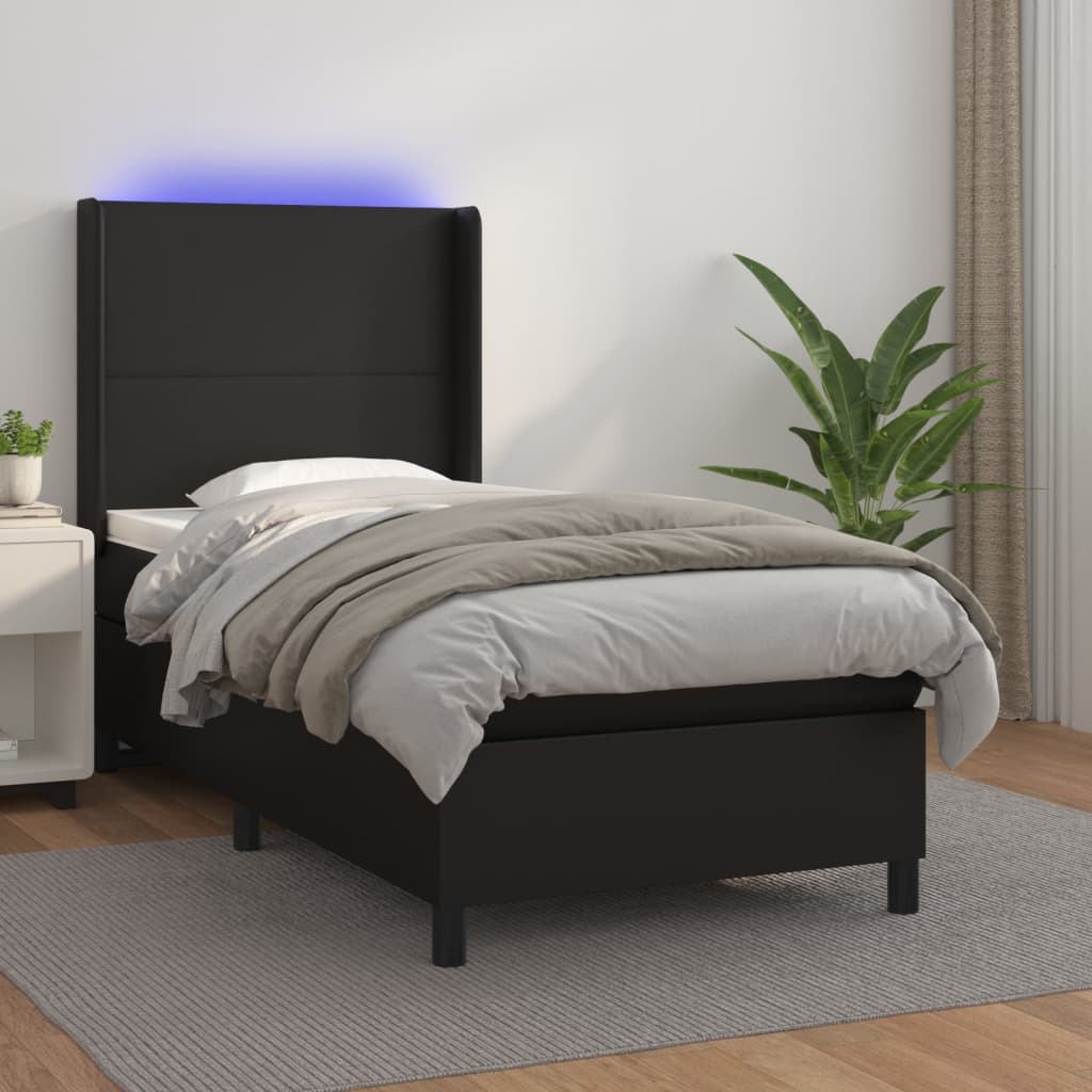 Box spring postel s matrací a LED černá 100x200 cm umělá kůže