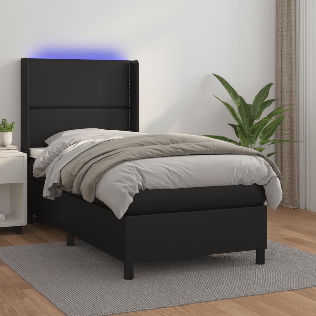 Box spring postel s matrací a LED černá 80 x 200 cm umělá kůže