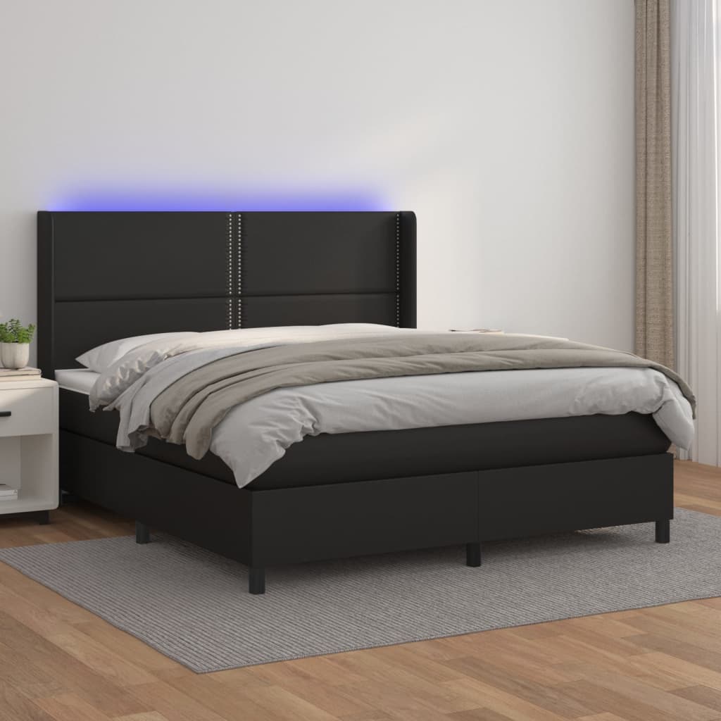 Box spring postel s matrací a LED černá 160x200 cm umělá kůže