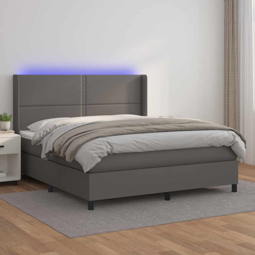 Box spring postel s matrací a LED šedá 160x200 cm umělá kůže