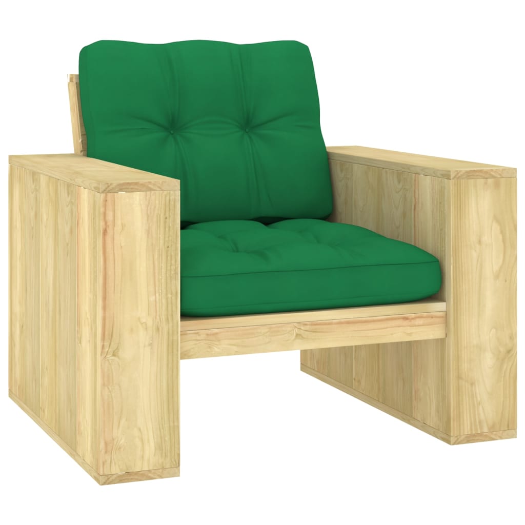 Zahradní židle se zelenými poduškami impregnovaná borovice