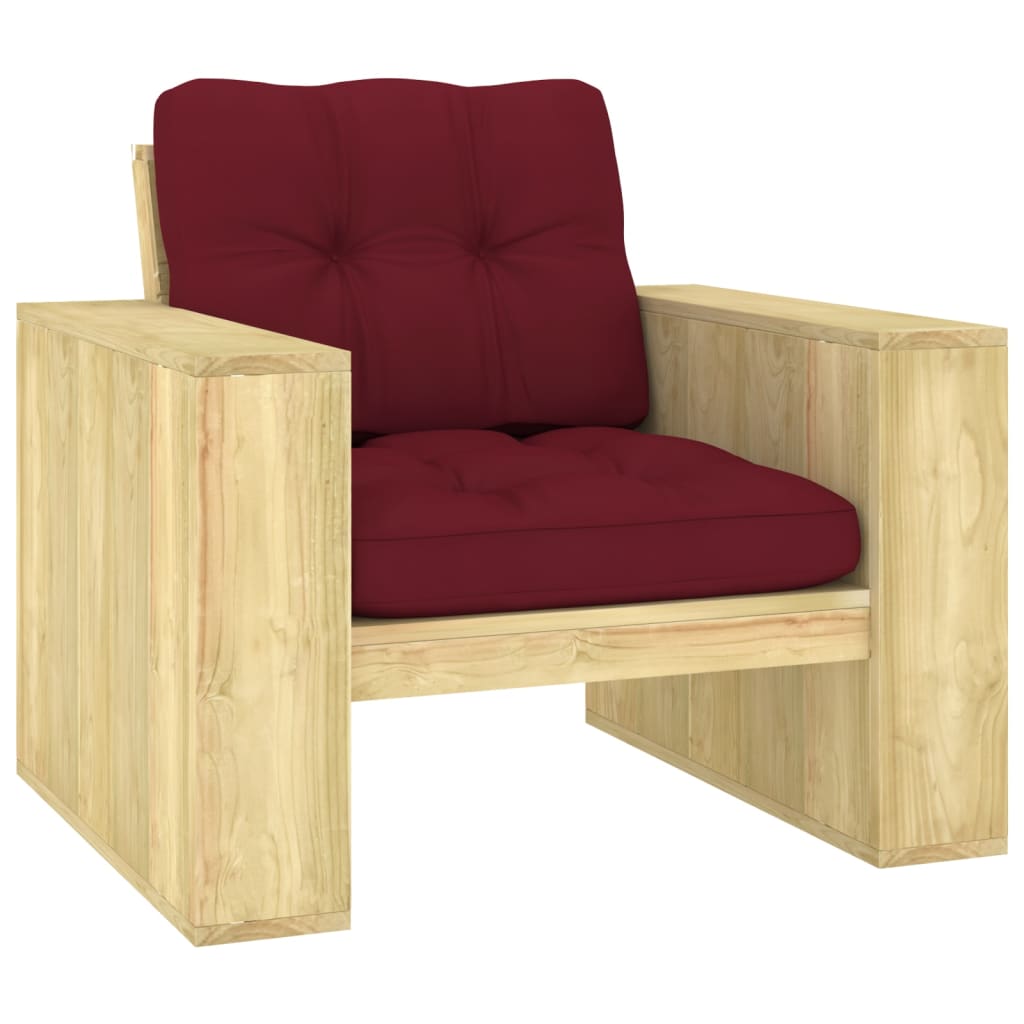 Zahradní židle s vínovými poduškami impregnovaná borovice
