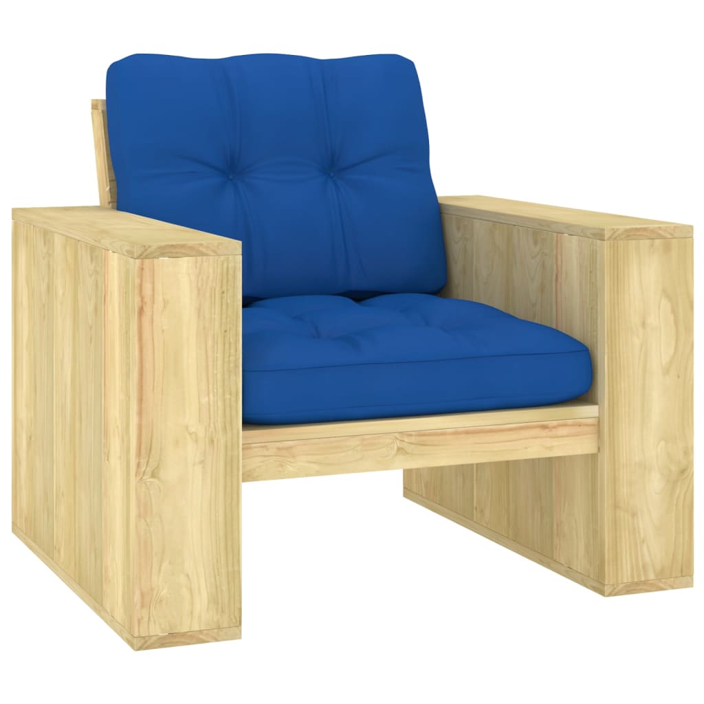 Zahradní židle + královsky modré podušky impregnovaná borovice