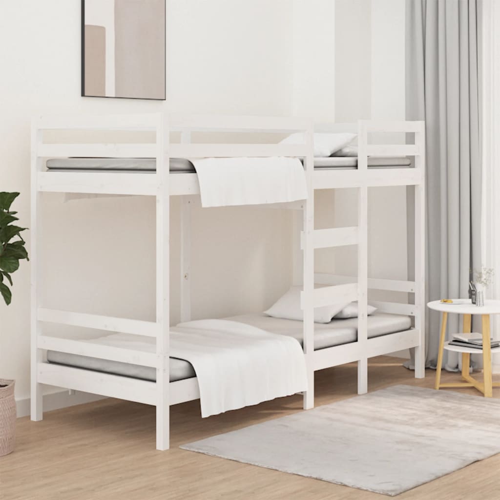Patrová postel bílá 90 x 200 cm masivní borové dřevo