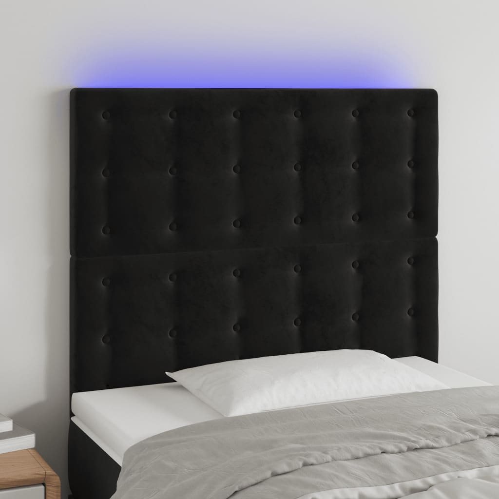 Čelo postele s LED černé 100x5x118/128 cm samet