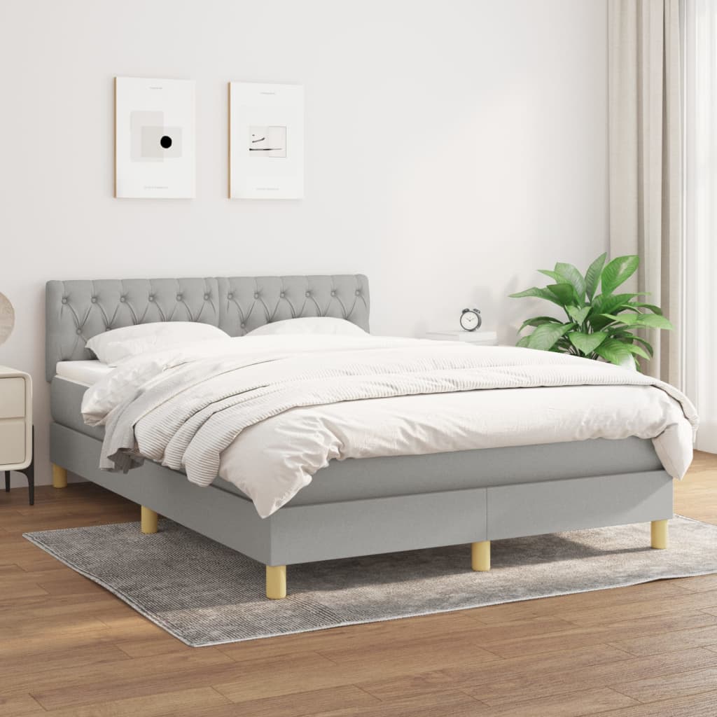 Box spring postel s matrací světle šedá 140 x 200 cm textil