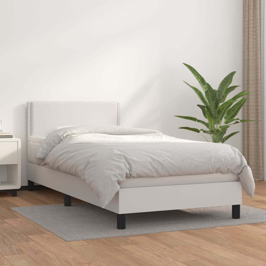 Box spring postel s matrací bílá 80 x 200 cm umělá kůže