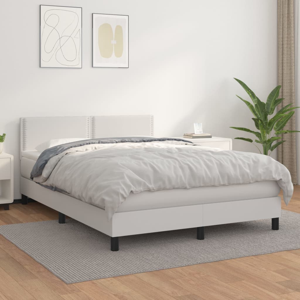 Box spring postel s matrací bílá 140x200 cm umělá kůže