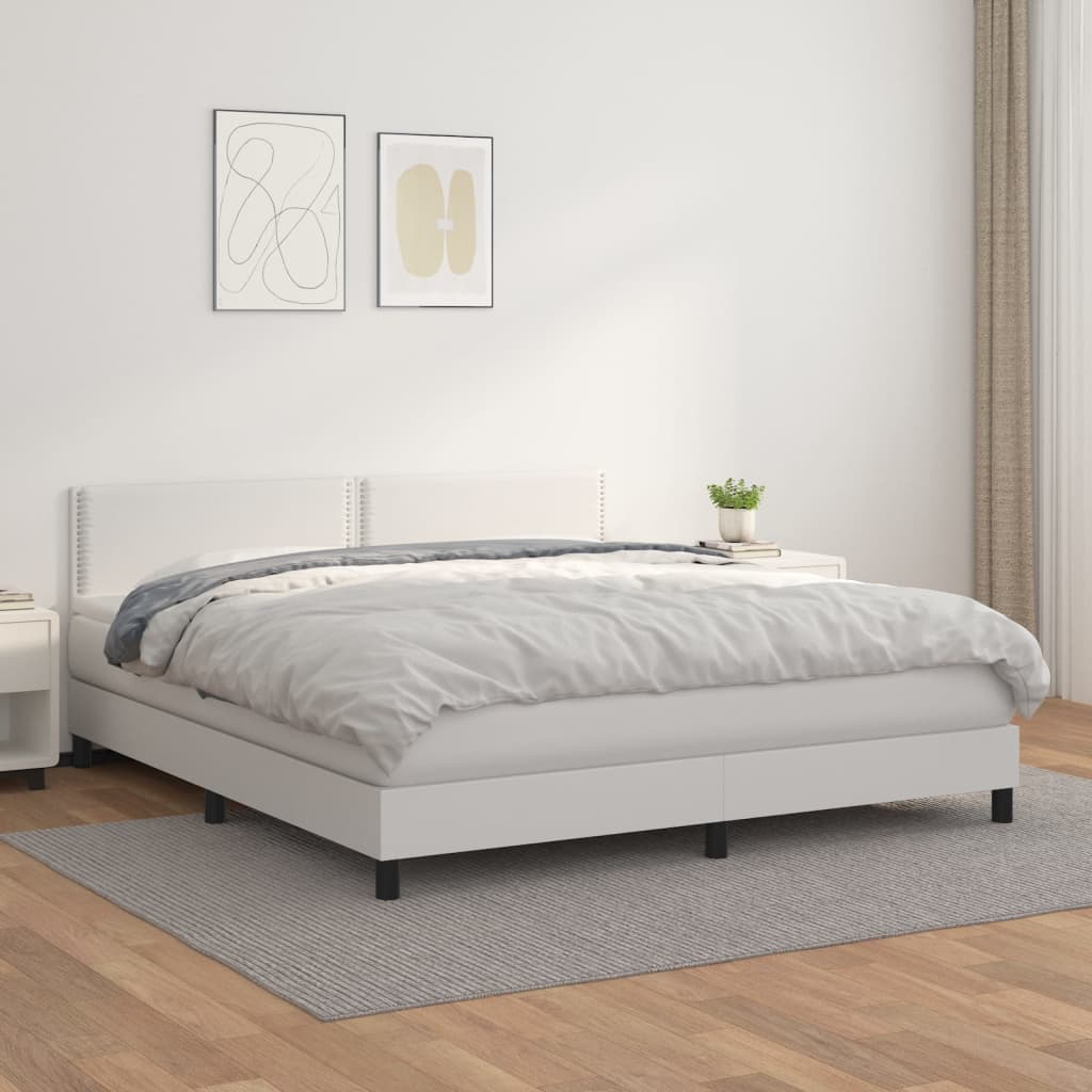 Box spring postel s matrací bílá 160x200 cm umělá kůže