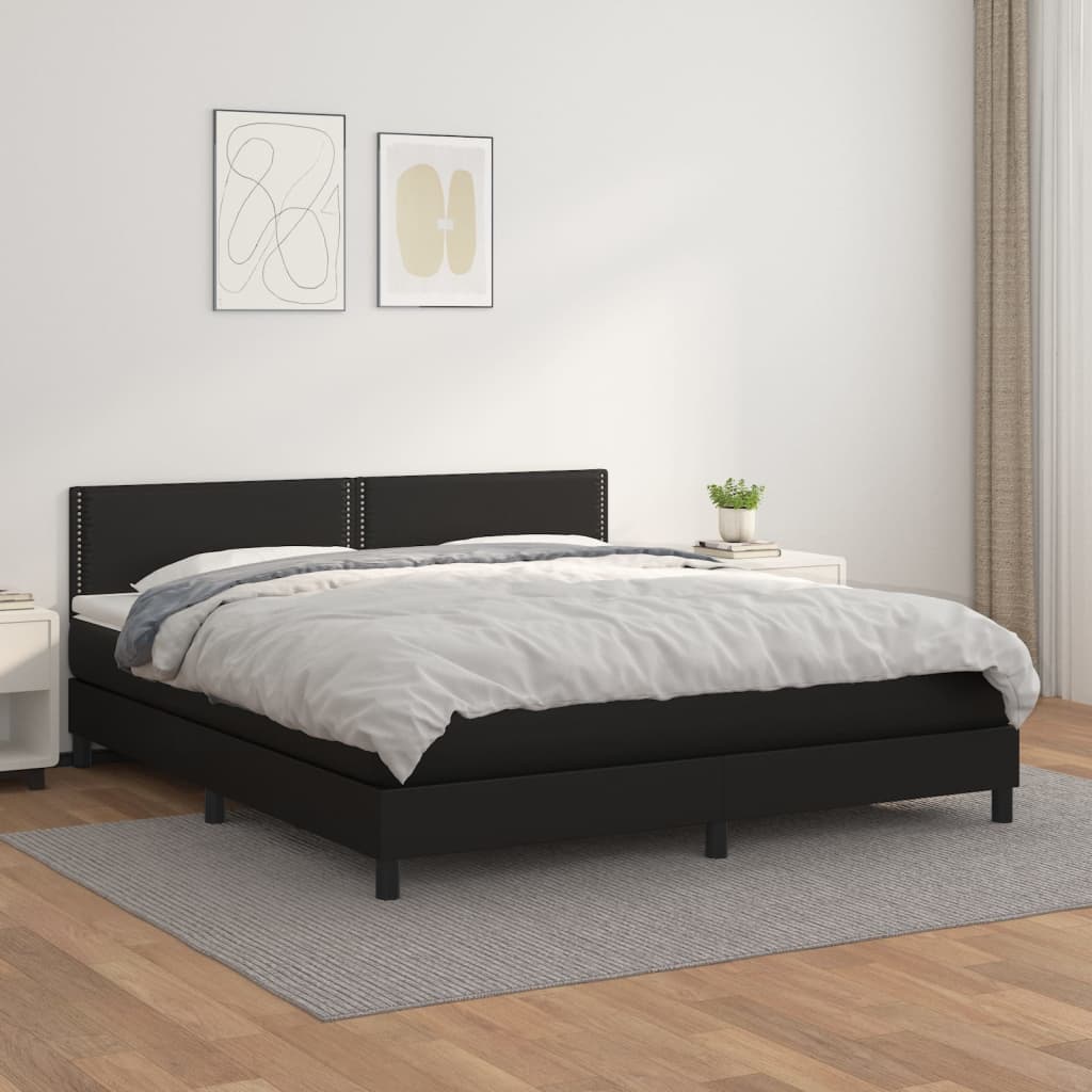 Box spring postel s matrací černá 180x200 cm umělá kůže