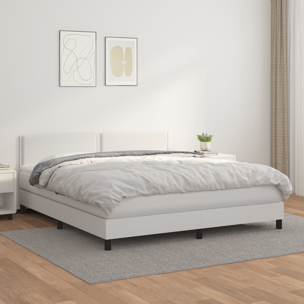 Box spring postel s matrací bílá 180x200 cm umělá kůže