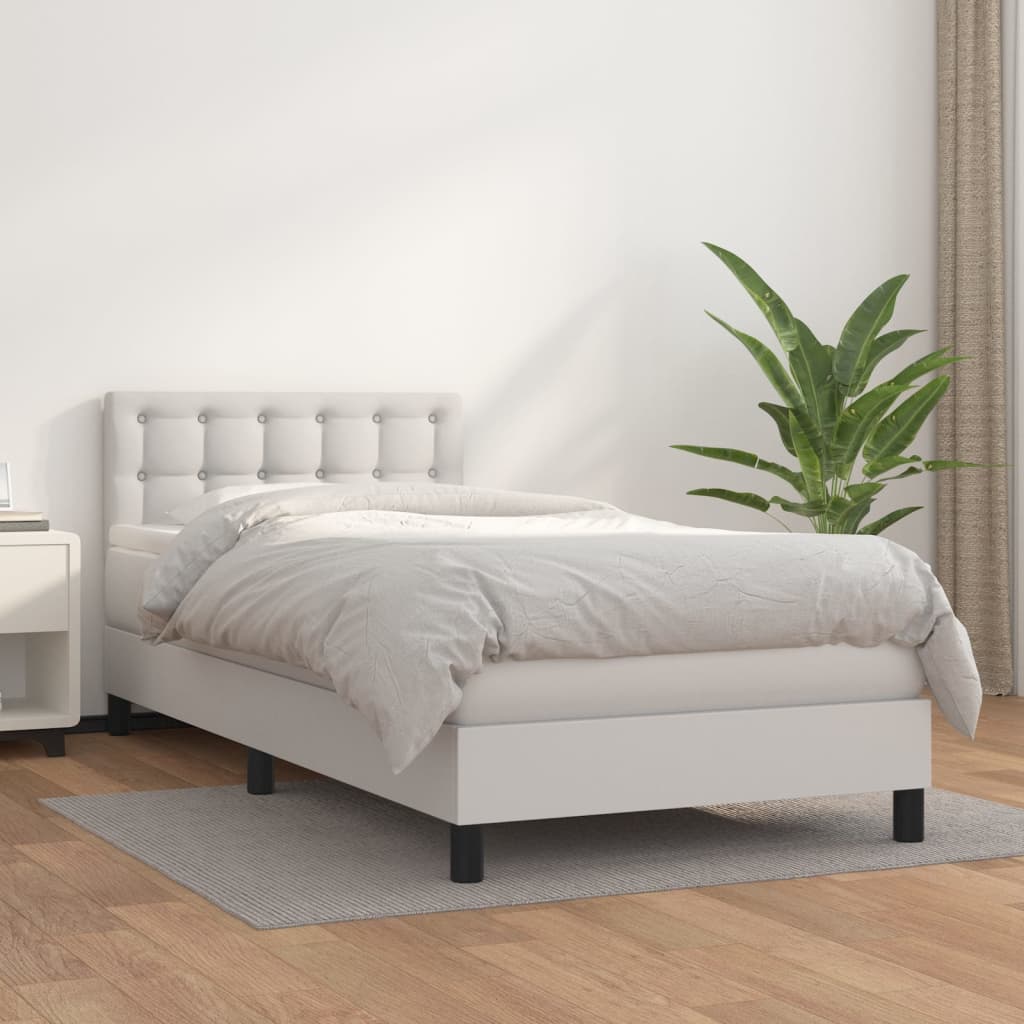 Box spring postel s matrací bílá 90x190 cm umělá kůže