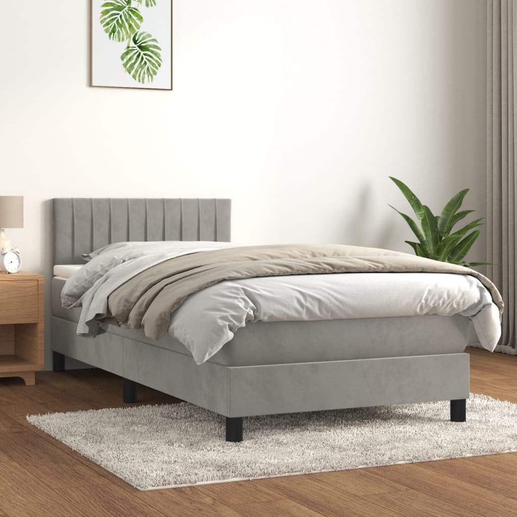 Box spring postel s matrací světle šedá 80 x 200 cm samet