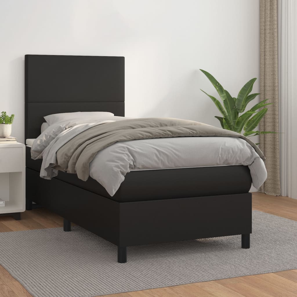 Box spring postel s matrací černá 100x200 cm umělá kůže