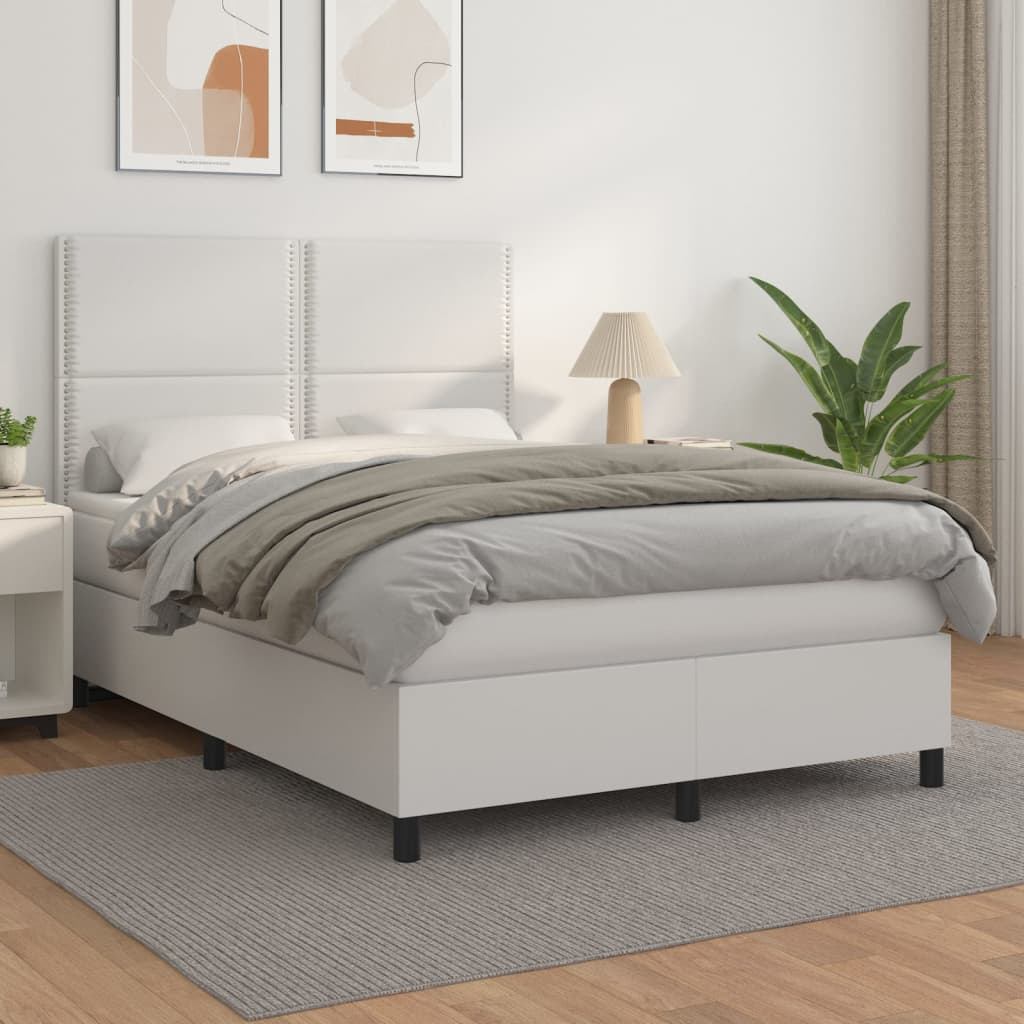 Box spring postel s matrací bílá 140 x 190 cm umělá kůže