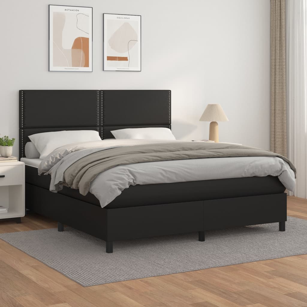 Box spring postel s matrací černá 160x200 cm umělá kůže