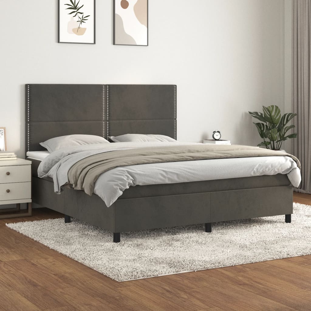 Box spring postel s matrací tmavě šedá 180x200 cm samet