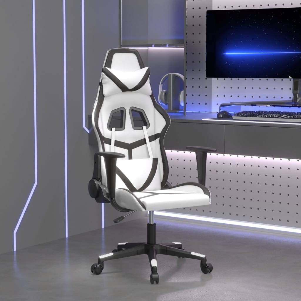 Herní židle bílá a černá umělá kůže