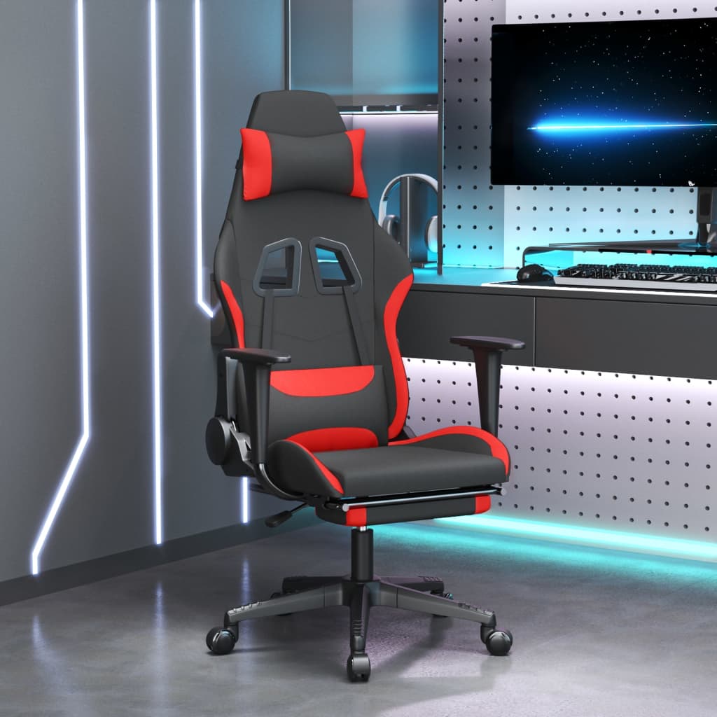Herní židle s podnožkou černá a červená textil