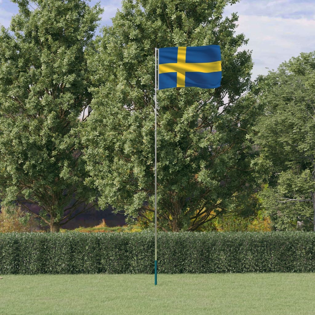 Vlajka Švédska a stožár 5,55 m hliník