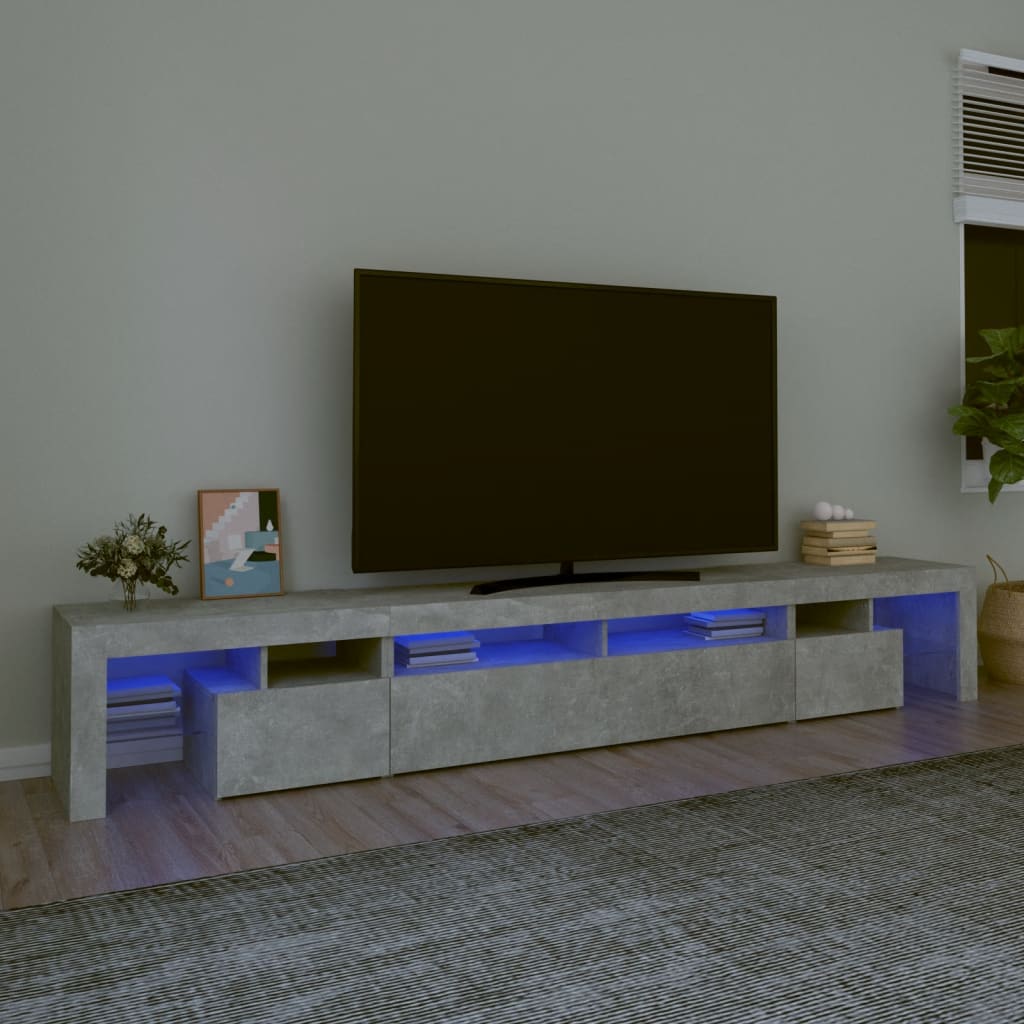 TV skříňka s LED osvětlením betonově šedá 260x36,5x40 cm
