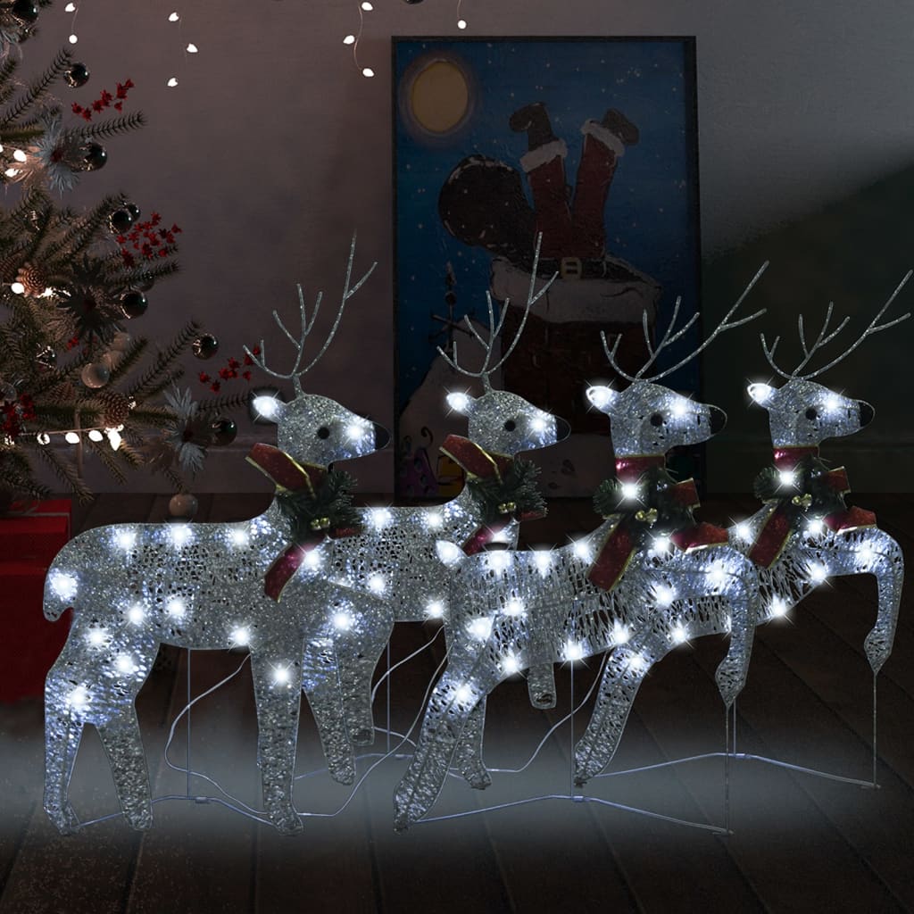 Vánoční sobi 4 ks stříbrní 80 LED diod