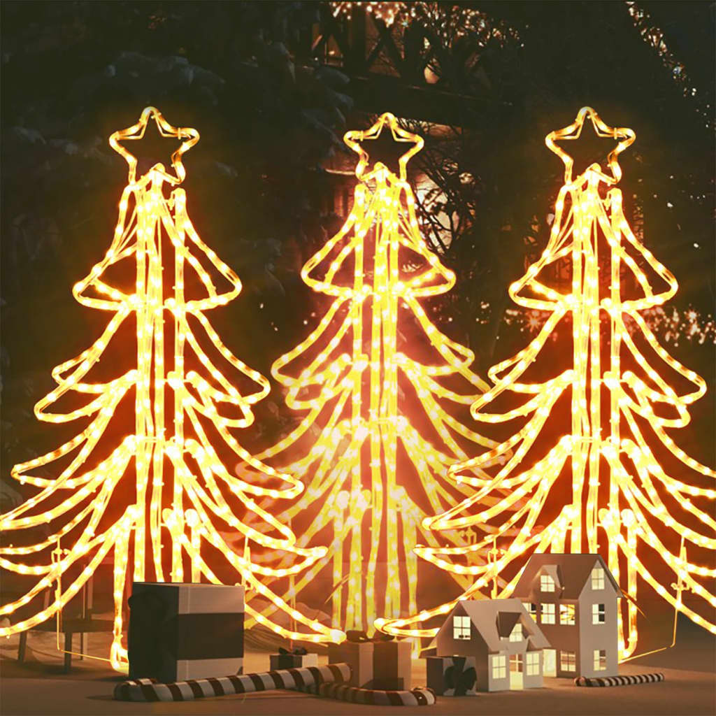 Skládací vánoční stromky 3 ks s teplými bílými LED 87x87x93 cm