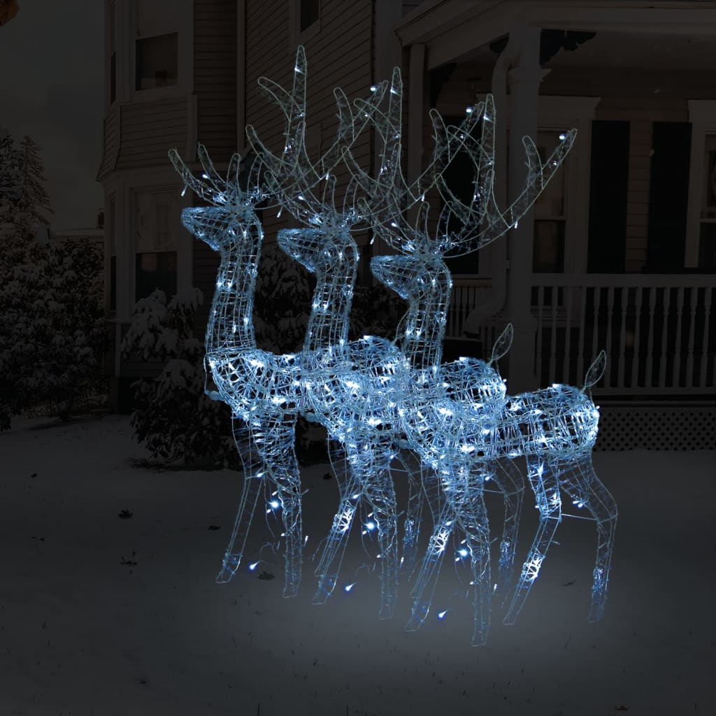 Vánoční dekorace akryloví sobi 3 ks 120 cm teplé chladná bílá