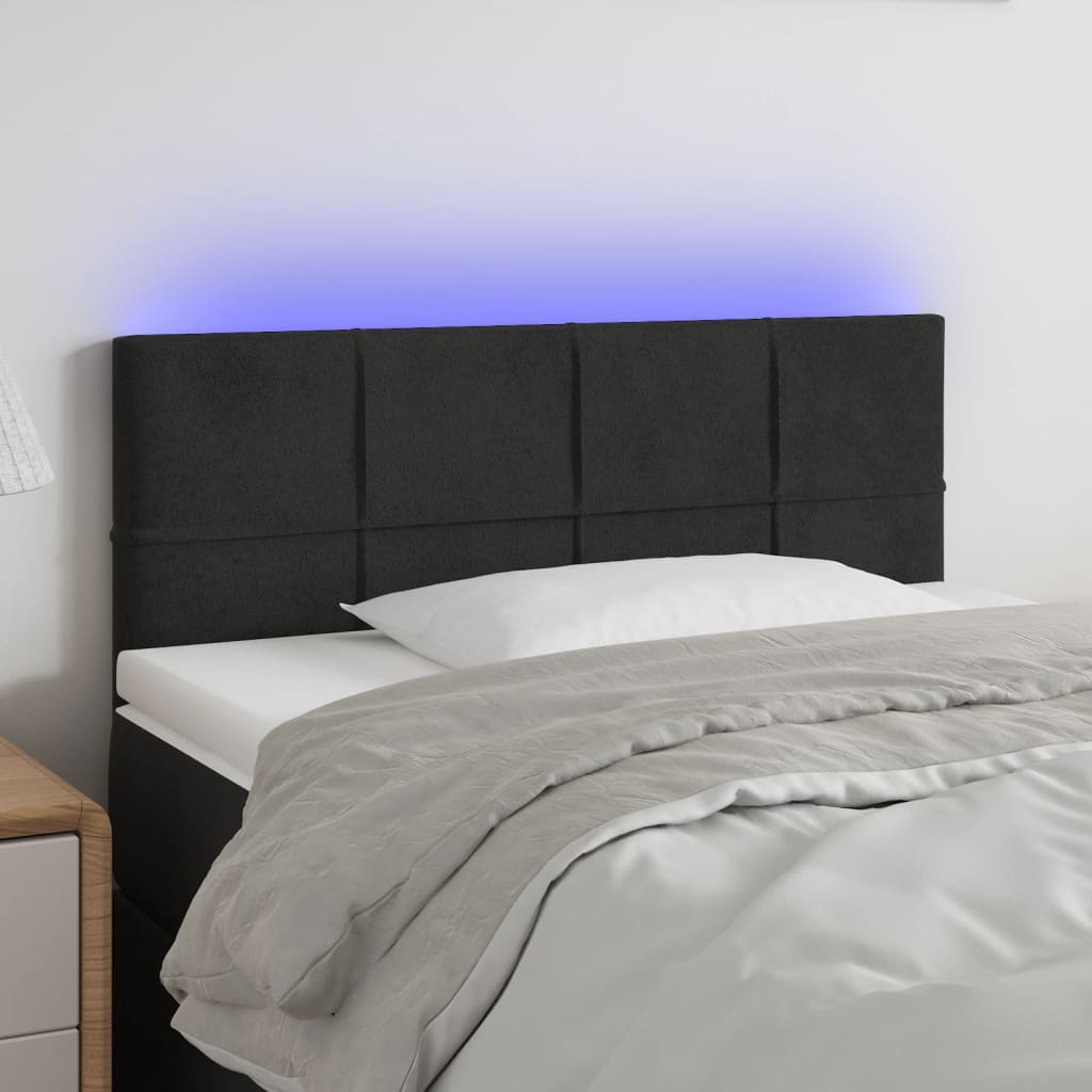 Čelo postele s LED černé 90x5x78/88 cm samet