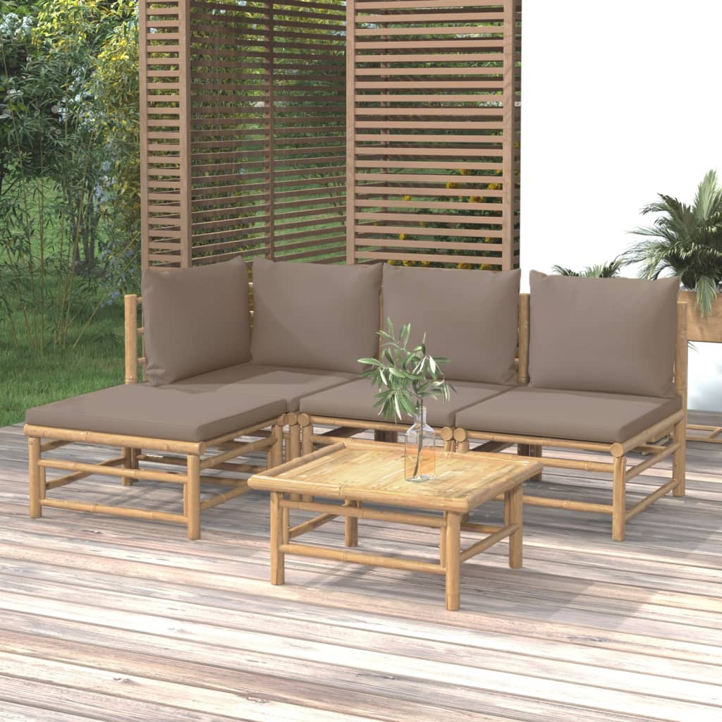 5dílná zahradní sedací souprava s taupe poduškami bambus