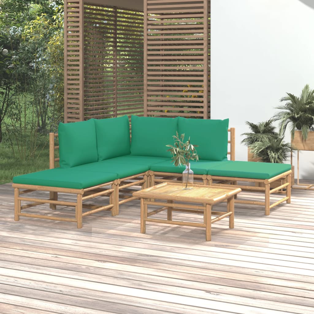 6dílná zahradní sedací souprava se zelenými poduškami bambus