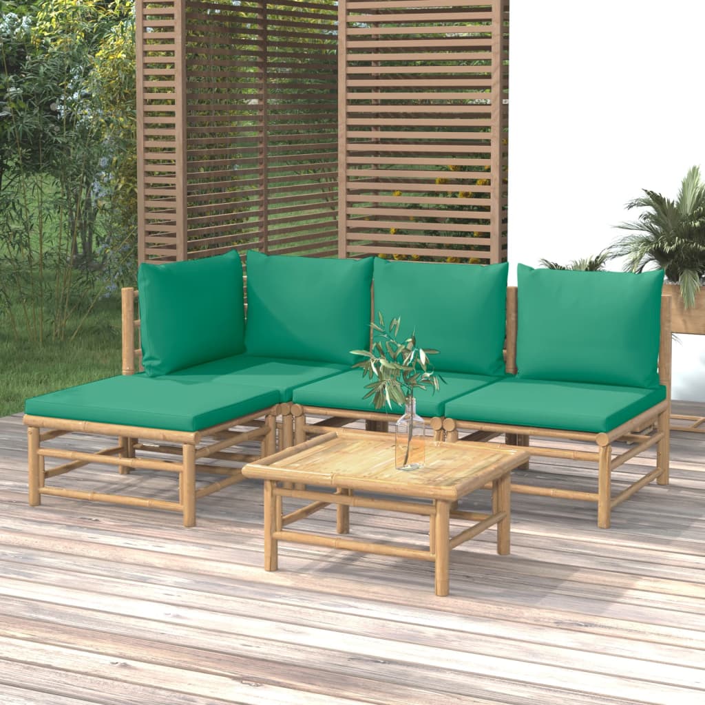 5dílná zahradní sedací souprava se zelenými poduškami bambus
