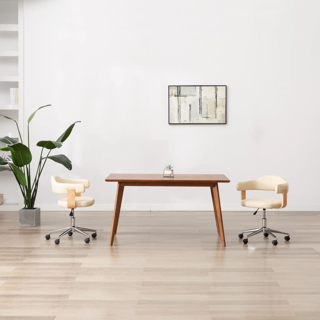 Otočná kancelářská židle krémová ohýbané dřevo a umělá kůže