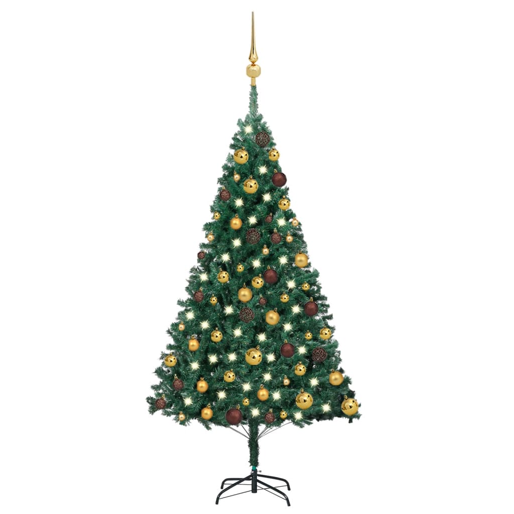 Umělý vánoční stromek s LED a sadou koulí zelený 120 cm PVC