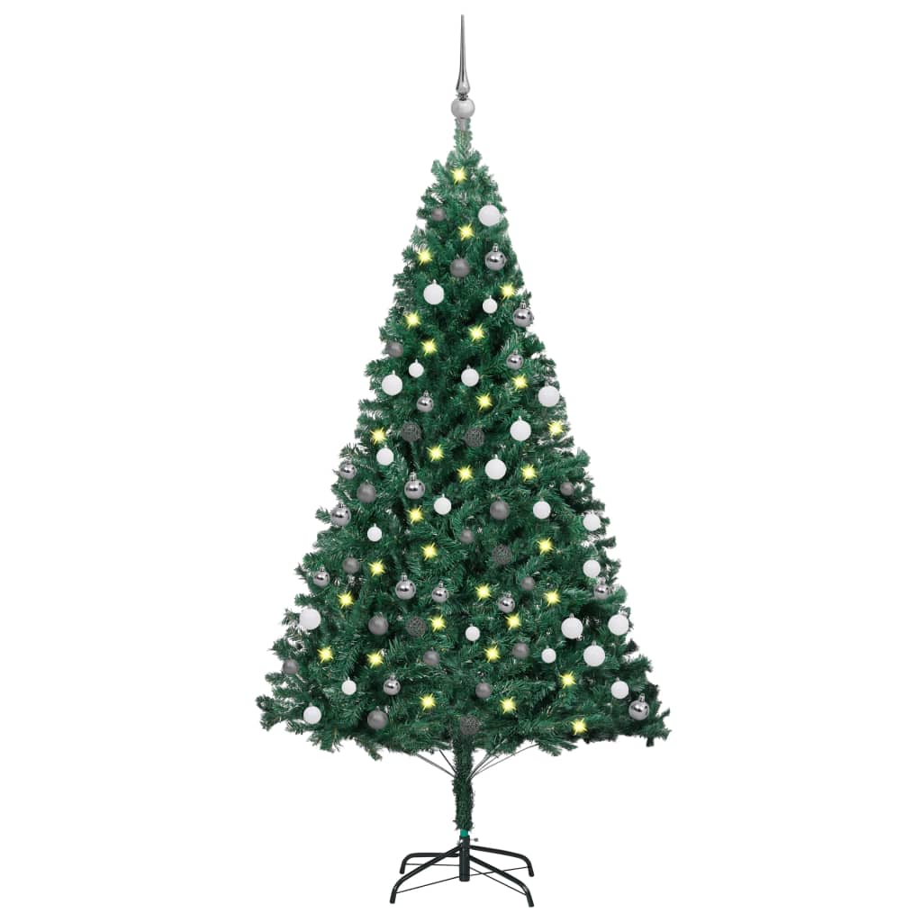 Umělý vánoční stromek s LED a sadou koulí zelený 120 cm PVC