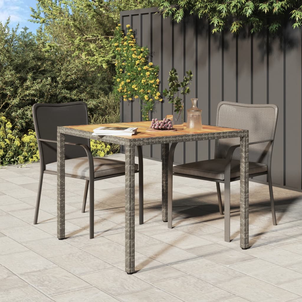 Zahradní stůl 90 x 90 x 75 cm polyratan a akáciové dřevo šedý