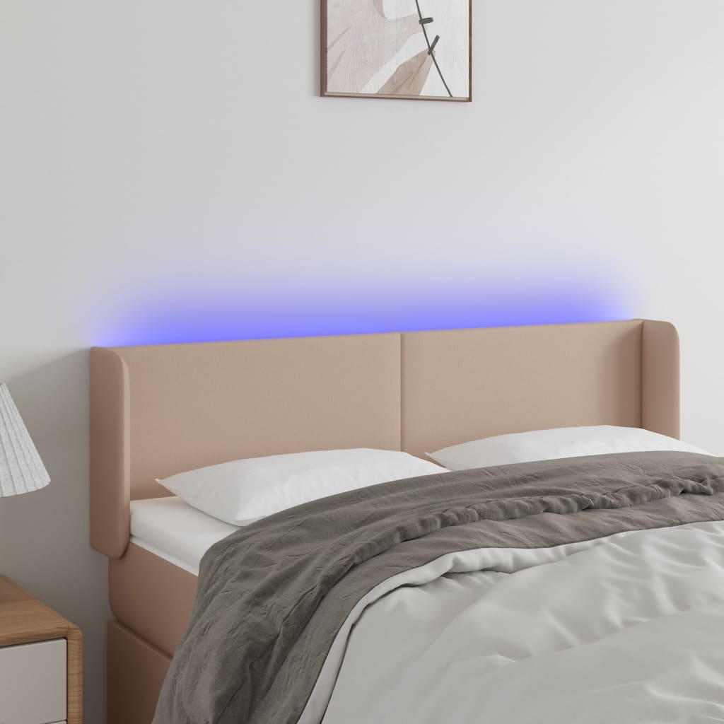 Čelo postele s LED cappuccino 147 x 16 x 78/88 cm umělá kůže