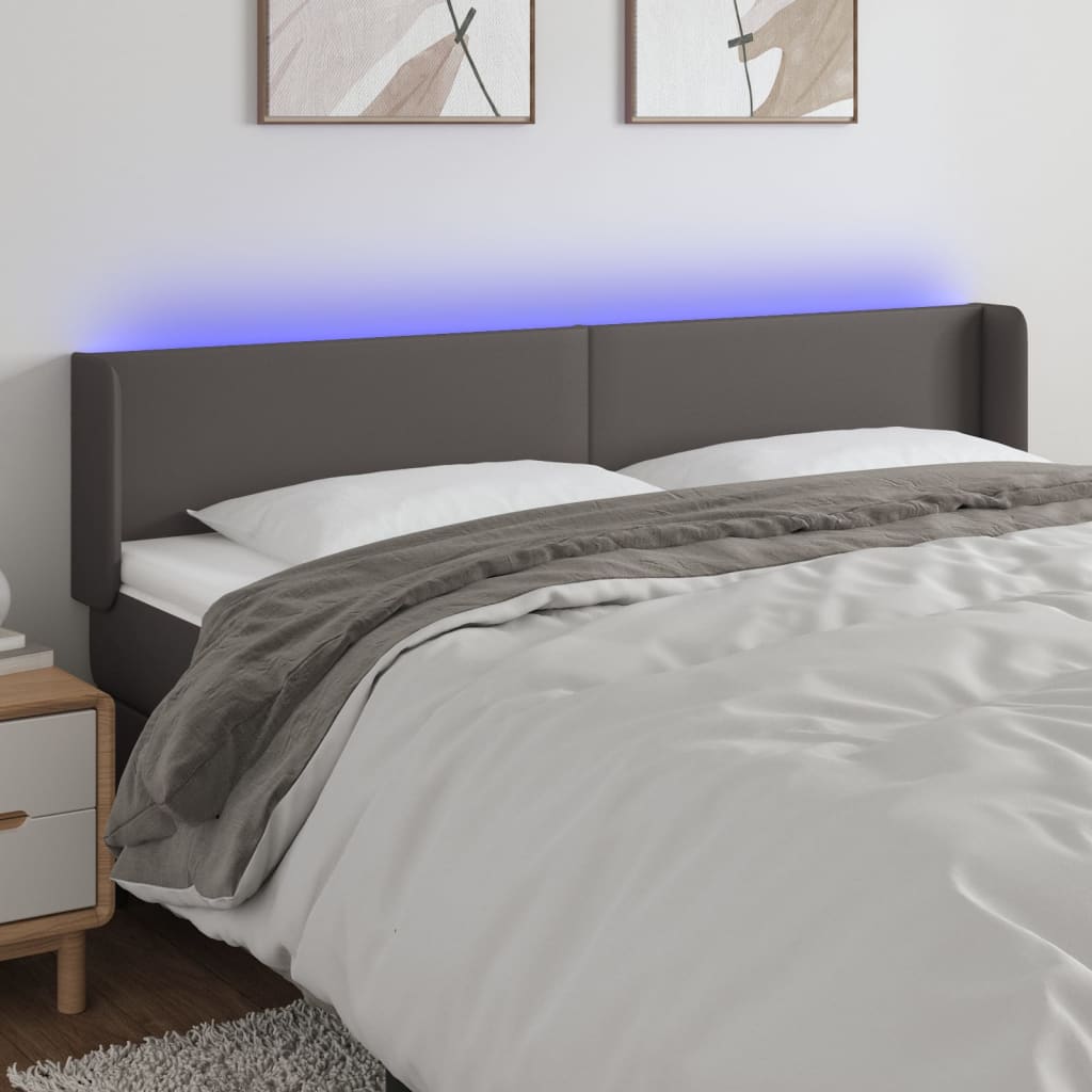 Čelo postele s LED šedé 203 x 16 x 78/88 cm umělá kůže