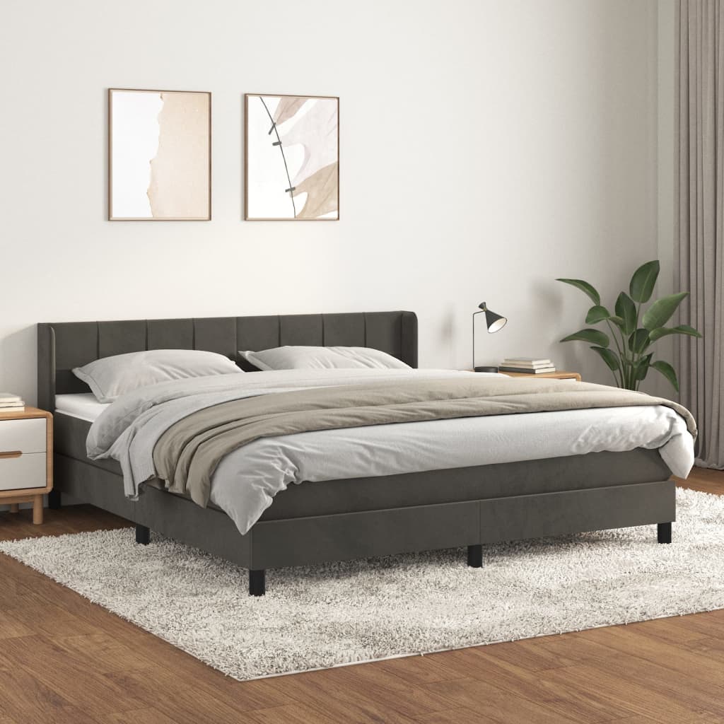 Box spring postel s matrací tmavě šedá 180x200 cm samet