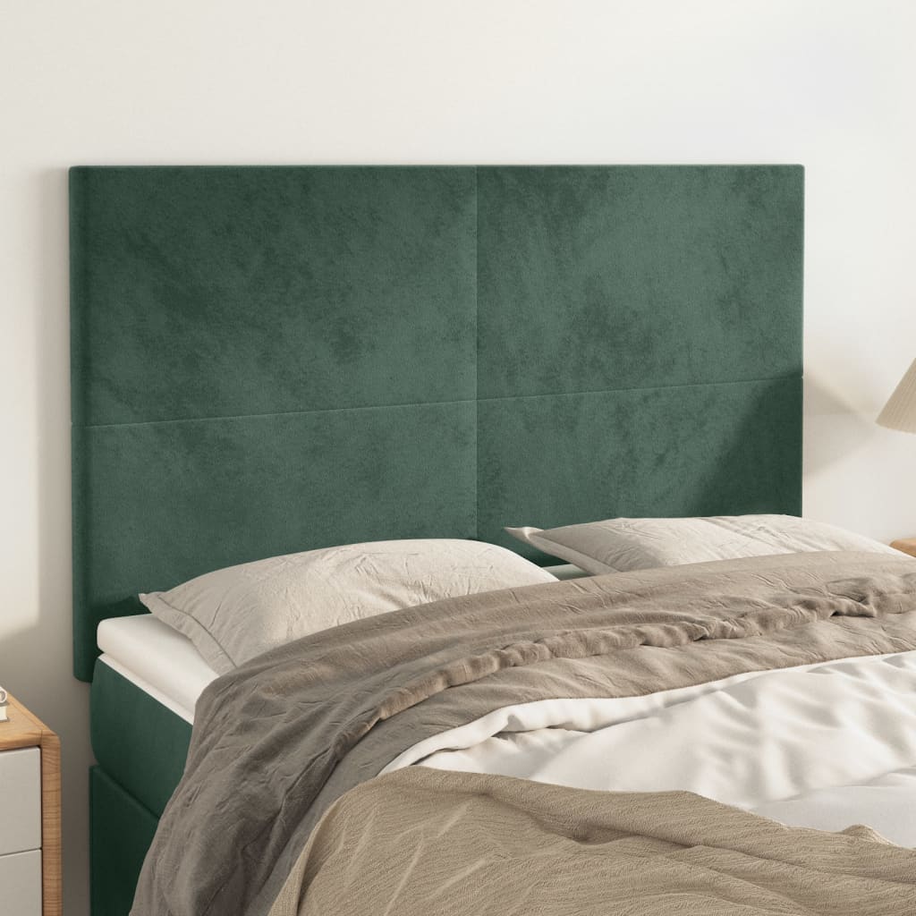 Čela postele 4 ks tmavě zelená 72 x 5 x 78/88 cm samet