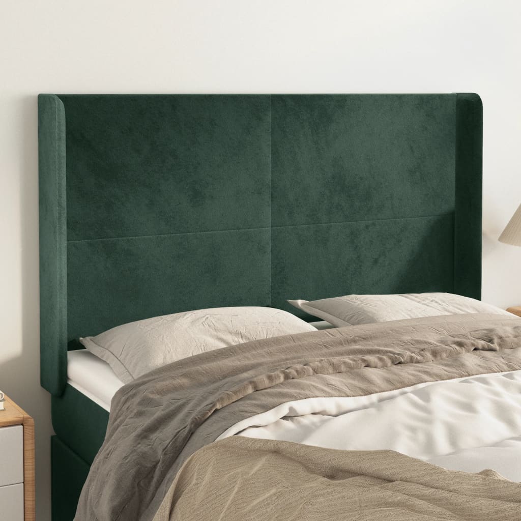 Čelo postele typu ušák tmavě zelená 147x16x118/128 cm samet
